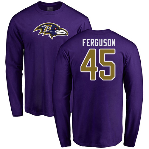 Men Baltimore Ravens Purple Jaylon Ferguson Name and Number Logo NFL Football #45 Long Sleeve T Shirt